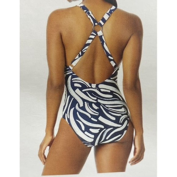 Hurley White/Blue Crossback UPF 50+ One Piece Swimsuit size Medium EUC - Picture 2 of 8